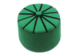 Genuine Felt Islamic Hat, Baklawa Design Green to Black Muslim Kufi Cap, Men's Muslim Prayer Kufi Hat