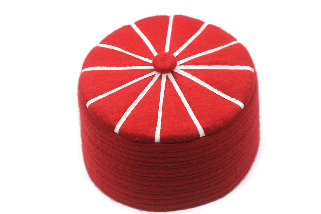 Genuine Felt Islamic Hat, Baklawa Design Red to White Muslim Kufi Cap, Men's Muslim Prayer Kufi Hat