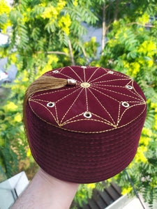 Genuine Red Egyptian Turkish Red Fez Tarboush Hat Gold Tassel, Doctor Who Fez Hat with 8 holes, Moorish Hat