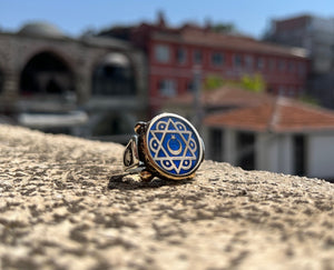 Crescent Moon and Star Ring, Sterling Silver Crescent Moon Star Rings, Blue Enameled celestial jewelry, Malcolm X Ring