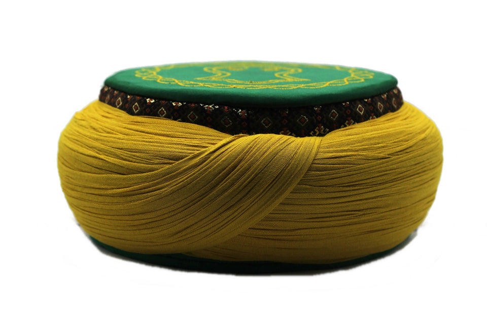 Handmade Green & Mustard Yellow Nalain Sarik, Pecinya, Sorban, imamah, Kufi Cap, Muslim Men's Hat Cap, Pagri, Turban, Skullcap, Ottoman Fez