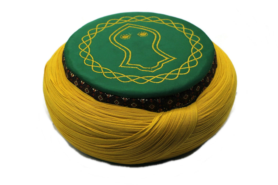 Handmade Green & Mustard Yellow Nalain Sarik, Pecinya, Sorban, imamah, Kufi Cap, Muslim Men's Hat Cap, Pagri, Turban, Skullcap, Ottoman Fez