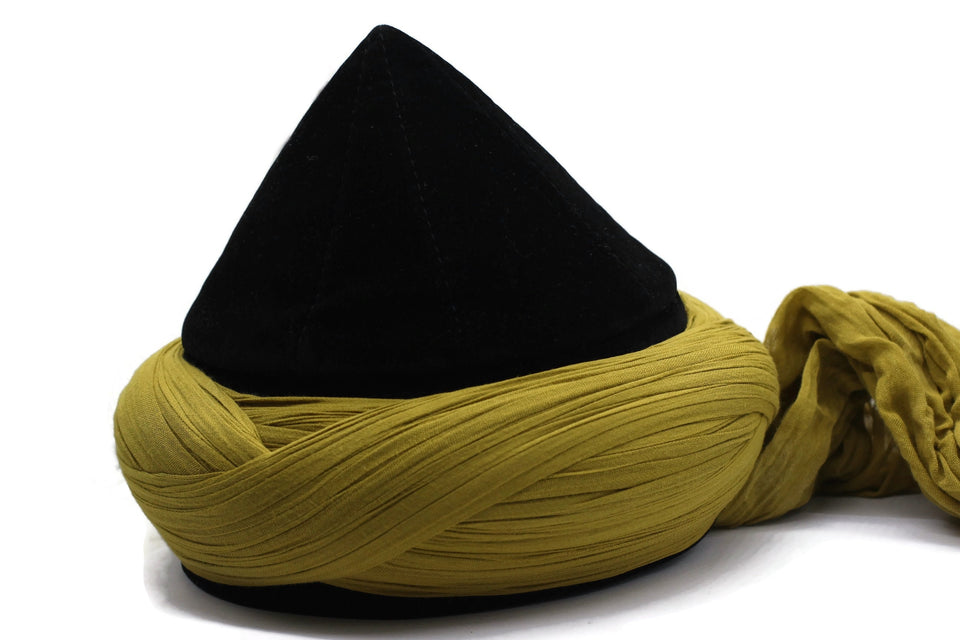 Black and Mustard Yellow Mens Haqqani Imamah, Cyprus Style Islamic Cap, Unique Islamic Art, Haqqani Sufi Order, Islamic Men's Head Wear