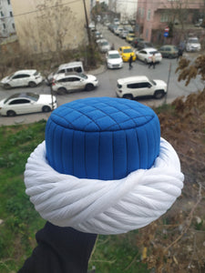 Ottoman Turk Janissary Blue and White imamah, Janissary Hat, Authentic Muslim Cap Sunnah Turban, Prayer Hat for Men