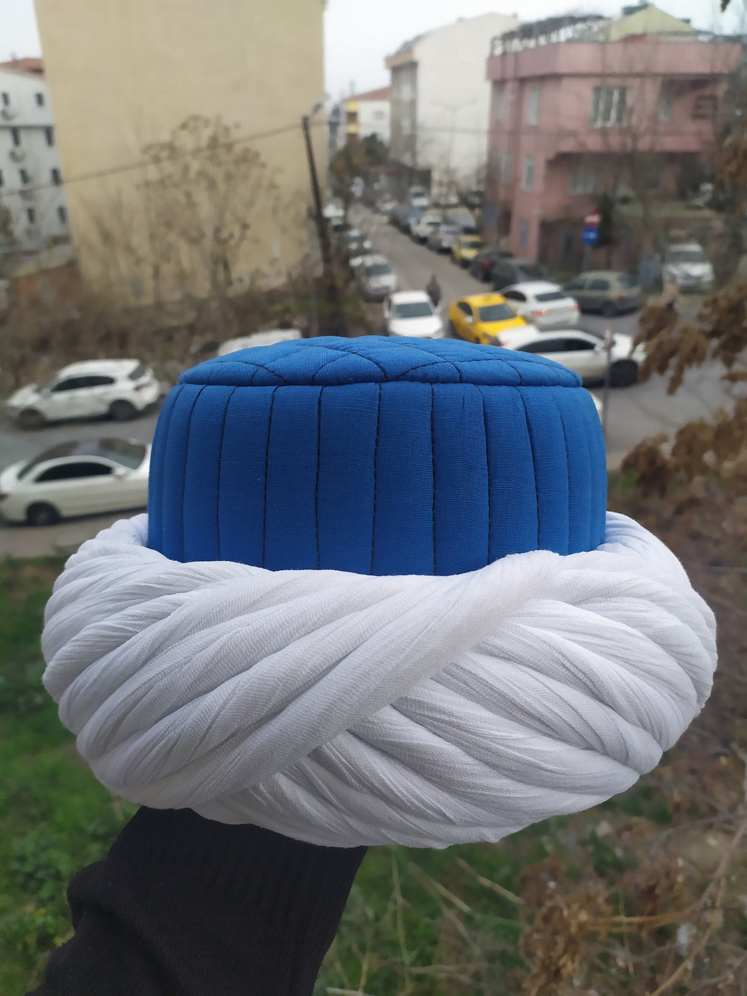 Ottoman Turk Janissary Blue and White imamah, Janissary Hat, Authentic Muslim Cap Sunnah Turban, Prayer Hat for Men