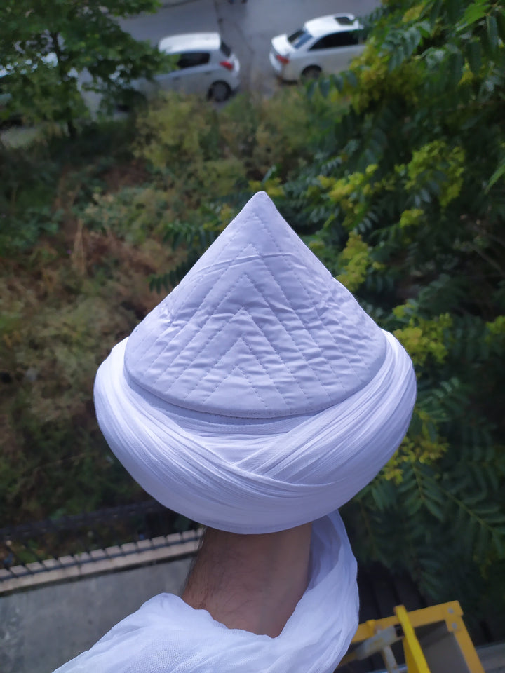 Pure White Prewrapped Naqshbandi Haqqani Cap, White Cyprus Imamah, Unique Islamic Art, Imam Pagri Islamic Men's Head Wear