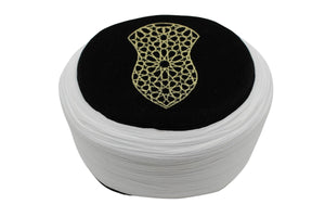 Prewrapped Black and White Nalain Embroidery Imamah, Muslim Mens Hat, Islamic Prayer Hat, Nalayn Kufi Cap, Sunnah Hat, Imam Hat