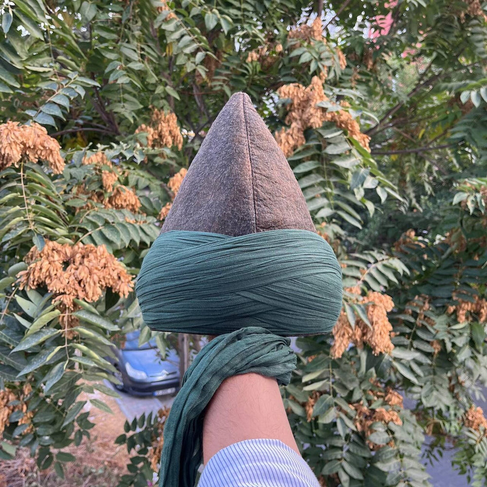 Genuine Wool Naqshbandi Cap Dark Green Wrapped, Haqqani Imamah, Unique Islamic Art, Ijazah Cap, Imam Pagri Islamic Men's Hat