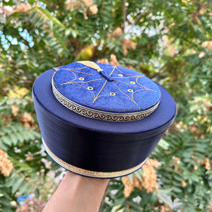 Royal Blue and Gold Classic Fez Imamah, Islamic Hat, Taqiyyah Islamic Prayer Hat with tassel, Muslim Mens Skull Hat, Masjeed Accessories