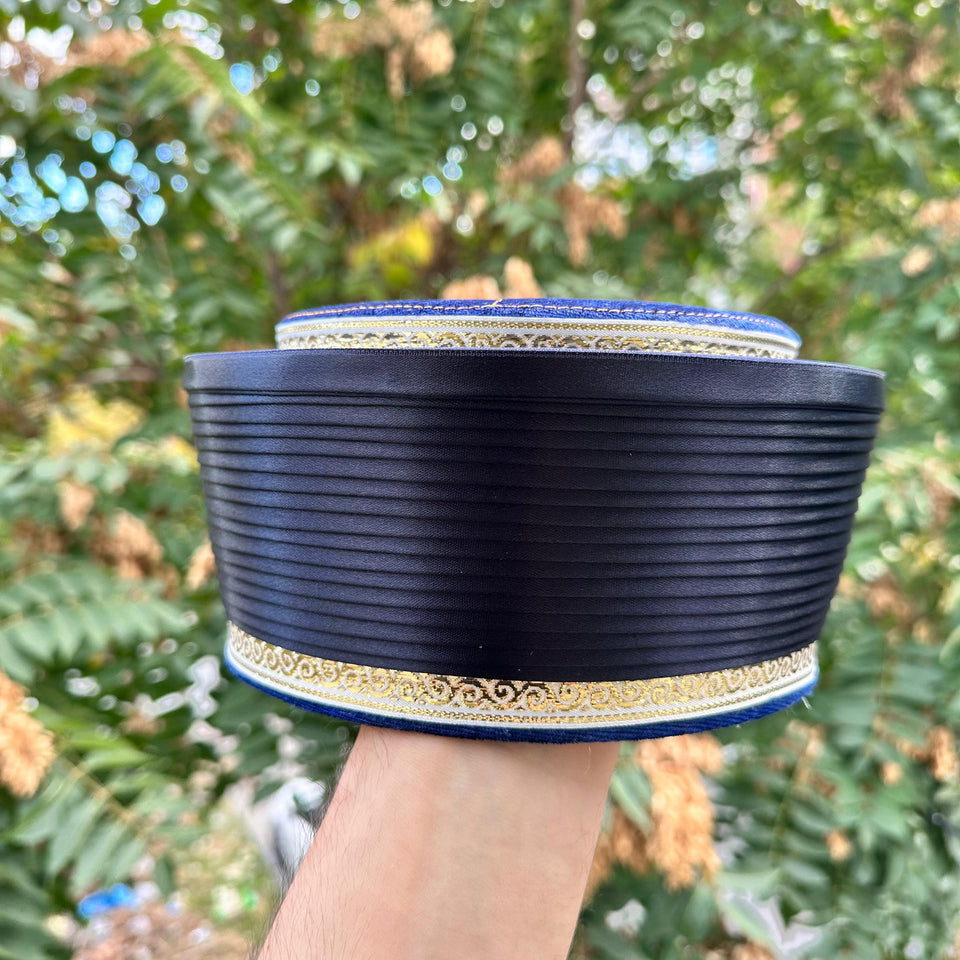 Royal Blue and Gold Classic Fez Imamah, Islamic Hat, Taqiyyah Islamic Prayer Hat with tassel, Muslim Mens Skull Hat, Masjeed Accessories